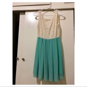 White and blue dress with lace detail